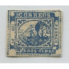 ARGENTINA 1859 GJ 11 BARQUITO ESTAMPILLA NUEVA POSICION 40 CON MILIMETRICO ADELGAZAMIENTO GRANDES MARGENES Y HERMOSO ASPECTO CON FIRMA DE KNEITSCHEL U$ 220